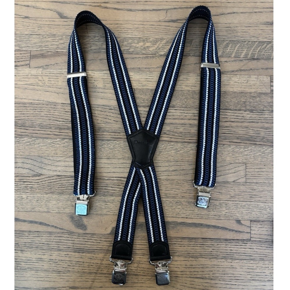 Decalen Mens Suspenders Strong Clips Heavy Duty One Size Blue White